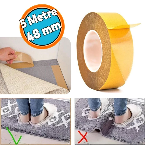 Halı Kilim Paspas Kaymaz Bant 48 mm X 5 Mt Çift Taraflı Yapışkan Toplanma Önleyici Sabitleme Bandı ürün görseli 1