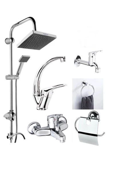 6 lı Duş Seti Duş Robotu Banyo Bataryası Lavabo Bataryası Havluluk Peçetelik Musluk ürün görseli 1