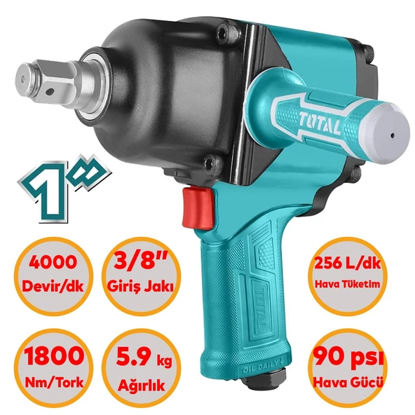 Total 1800 N.m Havalı Darbeli Somun Sıkma TAT41112 Sökme Tabanca 1" Araba Teker Lastik Civata Bijon ürün görseli 1