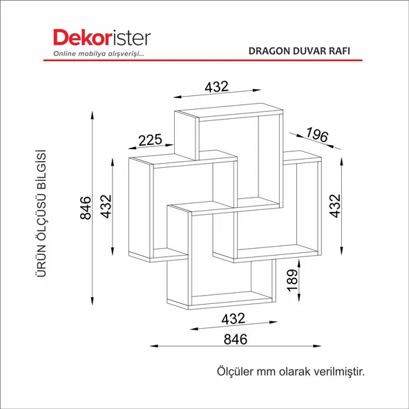 Dekorister Dragon Duvar Rafı Beyaz-Ceviz - Resim 5