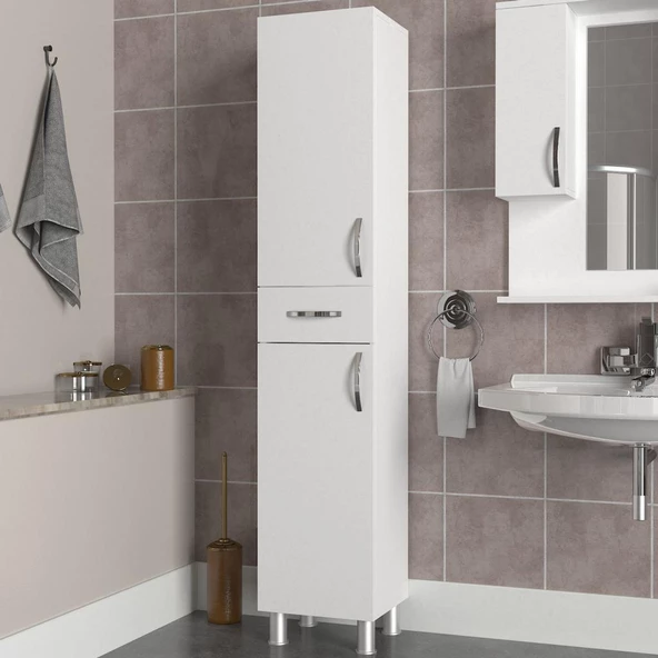Dekorister Selin 2 Kapak 1 Çekmeceli Banyo Boy Dolabı Beyaz ürün görseli 1