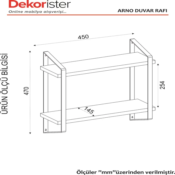 Dekorister Arno Duvar Rafı Ceviz - Resim 5