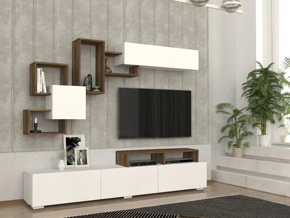Dekorister Elit Tv Ünitesi Beyaz-Ceviz ürün görseli 1