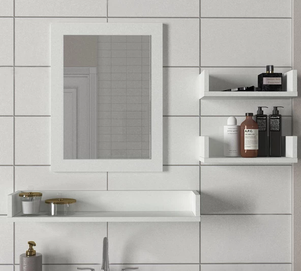 Dekorister Simon Banyo Üst Dolabı Aynalı Etajer Beyaz ürün görseli 1