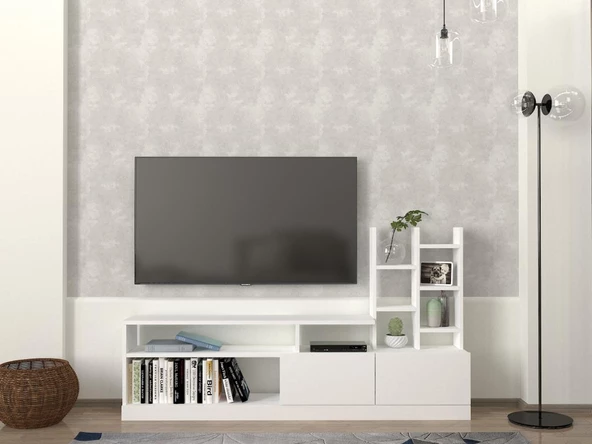 Dekorister Dolunay Kitaplıklı Tv Ünitesi Beyaz ürün görseli 1