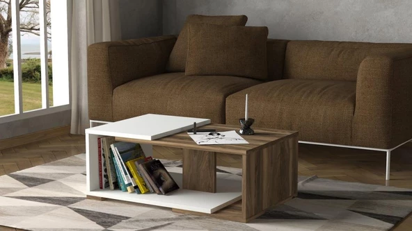 Dekorister Modern Orta Sehpa Beyaz-Ceviz - Resim 2