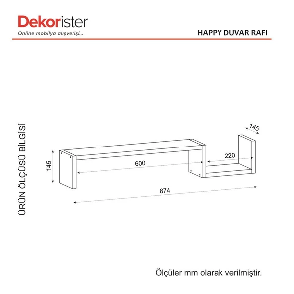 Dekorister Happy Duvar Rafı Beyaz - Resim 4