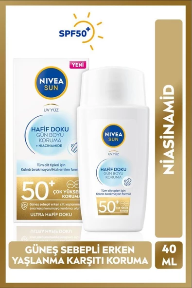 Nivea Sun Hafif Dokulu Güneş Koruyucu Yüz Kremi 40ml, Spf50, Yüksek Güneş Koruyucu, Erken Yaşlanma Karşıtı ürün görseli 1