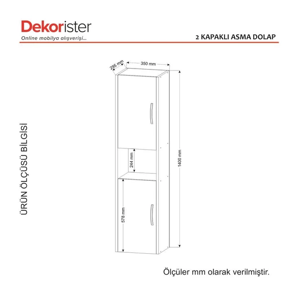Dekorister 2 Kapaklı Asma Banyo Dolap - Resim 6