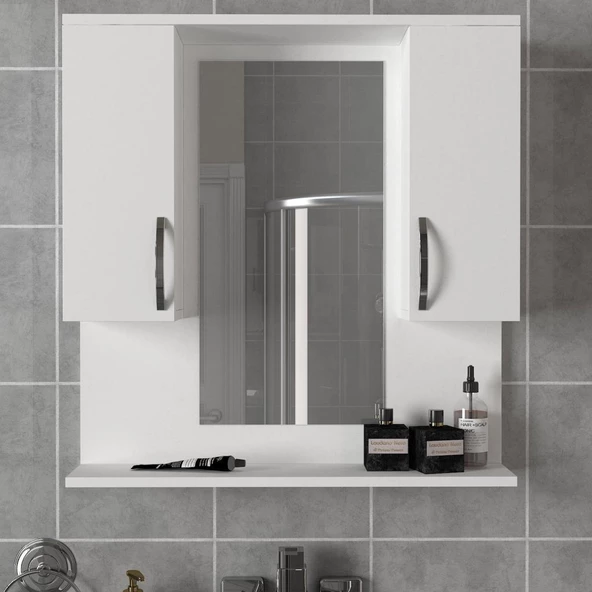 Dekorister Tiger Aynalı Banyo Etajer Beyaz ürün görseli 1