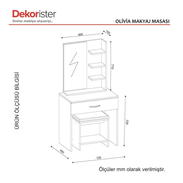 Dekorister Olivia Makyaj Masası Beyaz-Ceviz - Resim 6