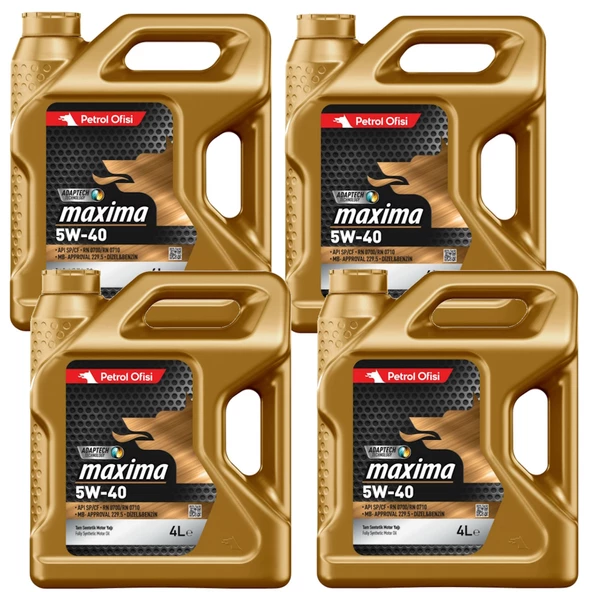 Petrol Ofisi Maxima 5W-40 Tam Sentetik Motor Yağı 4 x 4 Litre ürün görseli 1