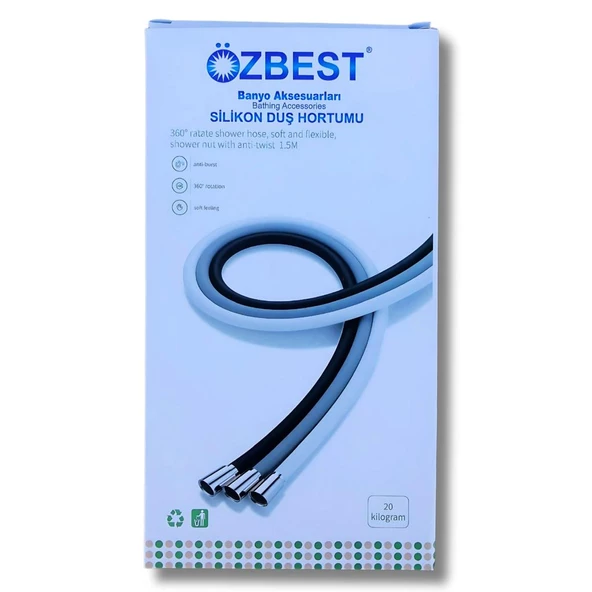 Özbest Silikonlu Duş Hortumu Gri 1.5m ürün görseli 1