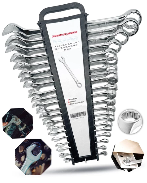 FULL TAKIM Tam Profesyonel  Chrome Vanadium Çelik 21PCS (6-32) Kombine Açık Ağız-Yıldız Anahtar Set ürün görseli 1