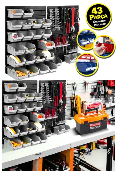Her Şey Elinizin Altında Duvar Alet Paneli 43 Parça Hırdavat Duvar Panel Set Avadanlık ürün görseli 1