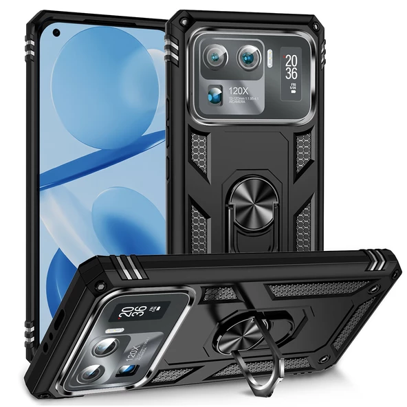 Xiaomi Mi 11 Ultra Kılıf Vega Tank Sert Yüzüklü Standlı Zırh Koruma Kapak ürün görseli 1