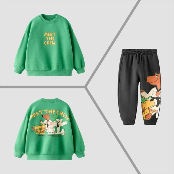 MEET THE CREW Baskılı Sweatshirt Alt 2'li Takım ürün görseli 1