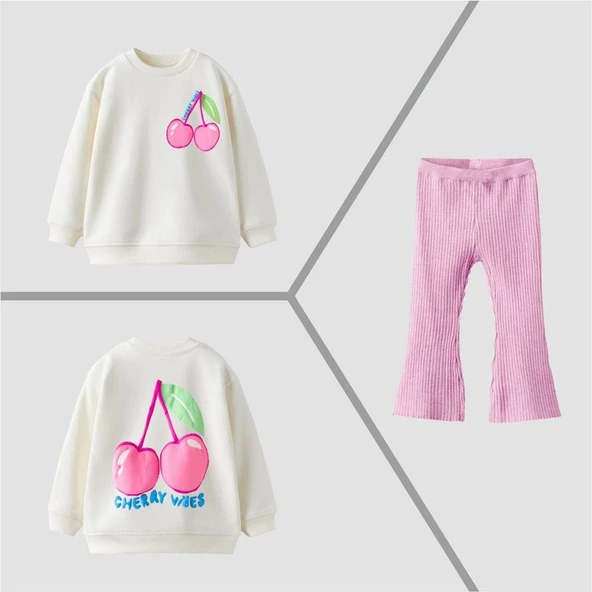Kiraz Baskılı Sweatshirt Alt 2'li Takım ürün görseli 1