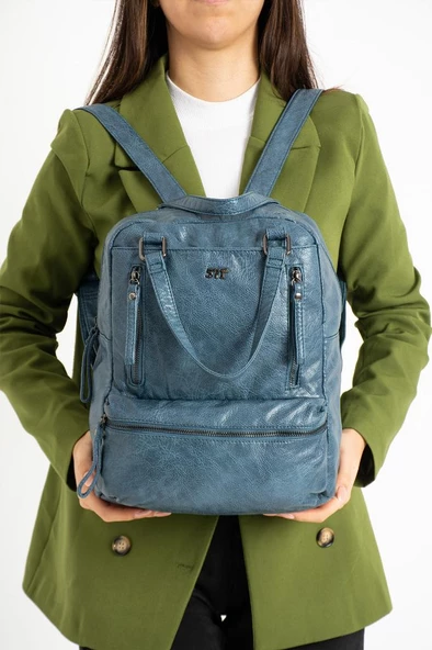 Y.S.Deri Retro Kadın Sırt Çantası Çok Cepli Fonksiyonel Kullanım Vegan Suni Deri 30*25 Cm ürün görseli 1