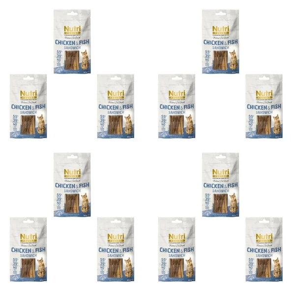 Nutri Feline 50Gr %100 Doğal Etten Natural Cat Snack Tavuk BalıkEtli Atıştırmalık 12Adet Kedi Ödülü ürün görseli 1