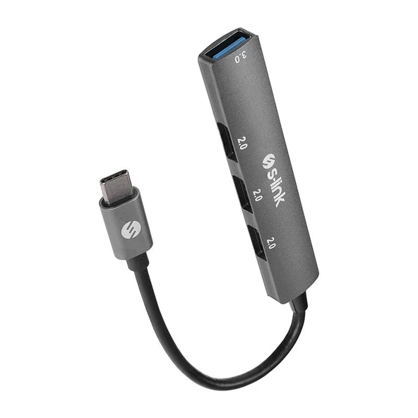 S-LINK SW-U324 3 USB2.0, 1 USB3.0 TYPE-C METAL USB HUB ÇOKLAYICI ürün görseli 1