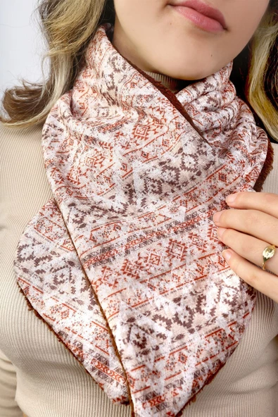 Kadın Atkı Boyunluk Düğmeli Peluş Kadife Ikat Kahve 805 ürün görseli 1