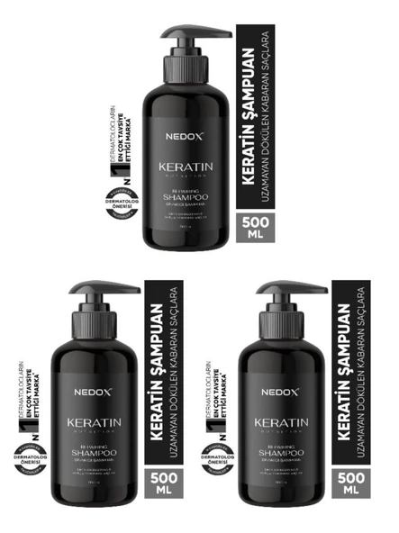 NEDOX 3 Adet Yıpranmış Saçlar Için Keratinli Saç Bakım Şampuanı 500 ml ürün görseli 1