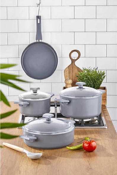 Bonera Atlas 7 Parça Ultra Kristal Seramik Tencere & Tava Seti ürün görseli 1
