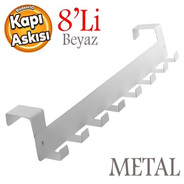 Kapı Arkası Askılık Elbise Havlu Asma Askı Metal 8'lı Tekli Oda Banyo Lavabo Kapısı Aparatı Beyaz ürün görseli 1