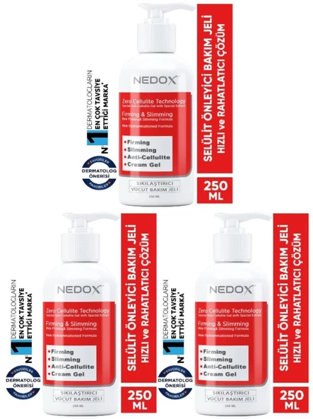 NEDOX 3 Adet Inceltici, Sıkılaştırıcı, Selülit Karşıtı, Vücut Şekillendirici Jel 250 ml ürün görseli 1