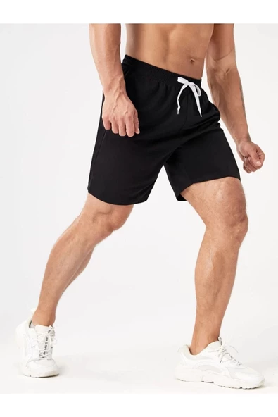 Erkek Siyah Running Baskılı Şort - Resim 3