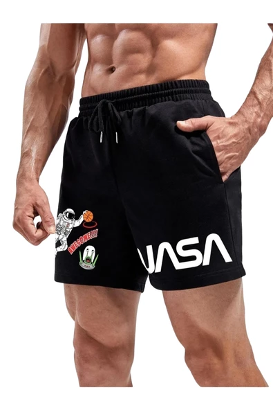 Erkek Siyah Nasa Astronot Baskılı Şort ürün görseli 1