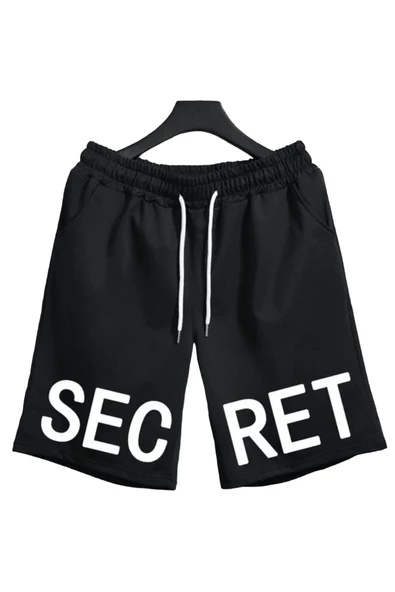 Erkek Siyah Secret Baskılı Oversize Şort ürün görseli 1