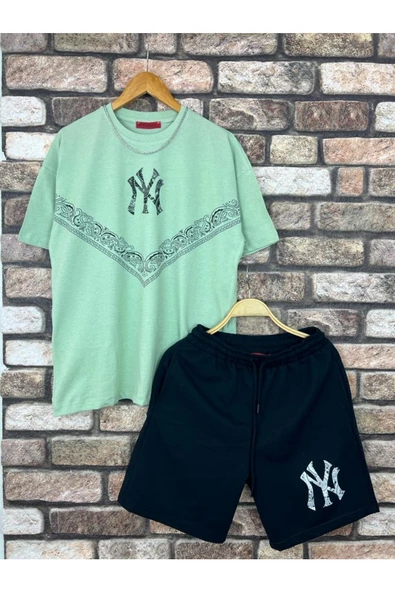 Erkek NY Baskılı Tshirt Şort Takım - Resim 3