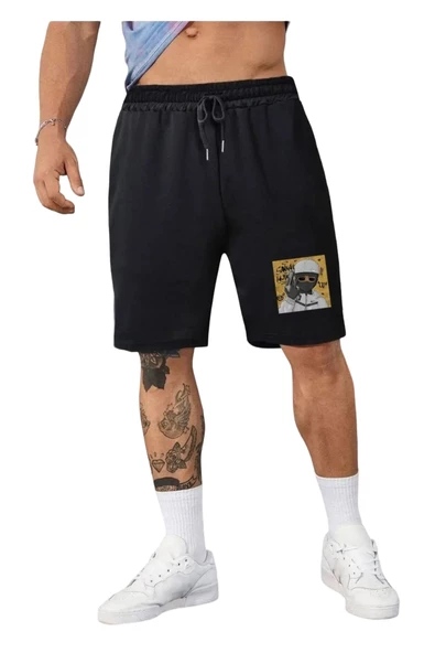 Erkek Siyah Gangsta Baskılı Oversize Şort ürün görseli 1