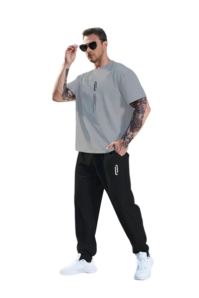 Erkek Dikey Baskılı Oversize Eşofman Takımı - Resim 2