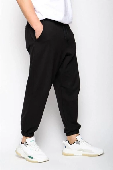 Erkek Siyah Paça Lastikli Oversize Eşofman Alt ürün görseli 1