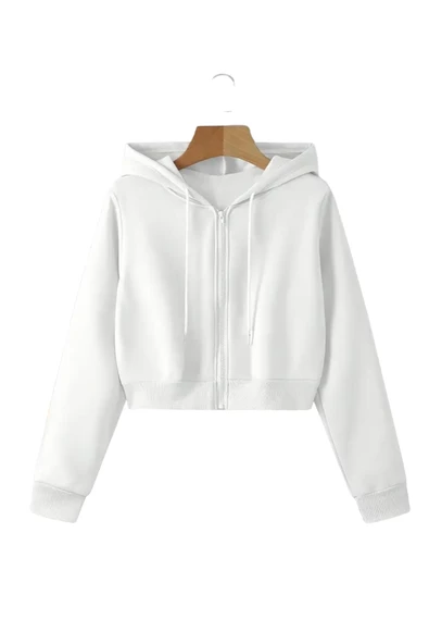 Kadın Fermuarlı Oversize Kapşonlu Crop Hırka ürün görseli 1