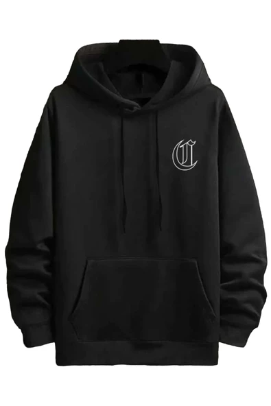 Erkek Siyah Chicago Sırt Baskılı Kapüşonlu Sweatshirt ürün görseli 1