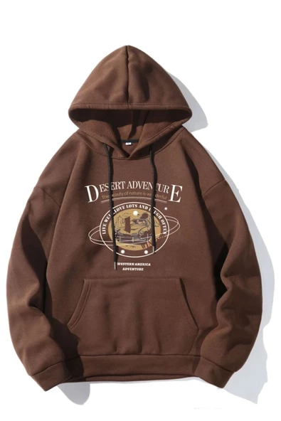 Kadın Desert Baskılı Kapüşonlu Sweatshirt - Resim 2