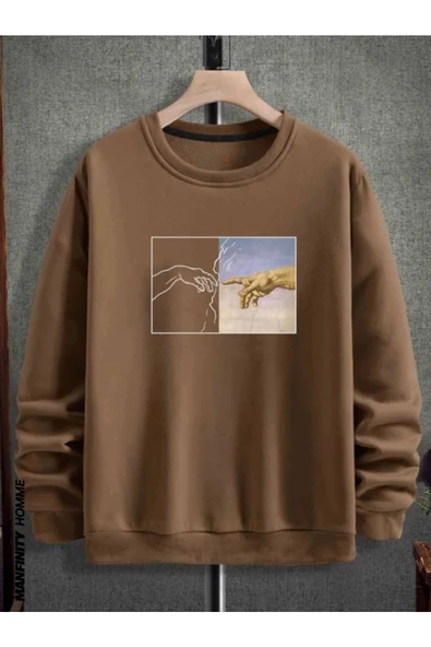 Erkek El Baskı Bisiklet Yaka Sweatshirt - Resim 10