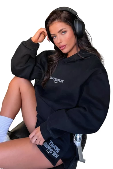 Kadın Thatssofetch Baskılı Oversize Kapşonlu Sweatshirt - Resim 2
