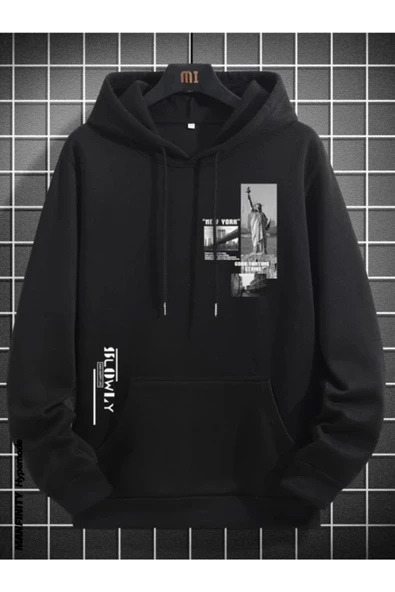 Erkek Slowly Baskı Kapüşonlu Sweatshirt - Resim 4