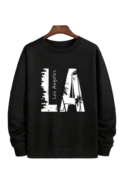 Erkek La Baskı Bisiklet Yaka Sweatshirt - Resim 3