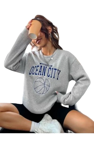 Kadın Gri Oceancity Bisiklet Yaka Sweatshirt ürün görseli 1