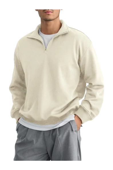 Erkek Yarım Fermuarlı Oversize Polo Yaka Sweatshirt ürün görseli 1