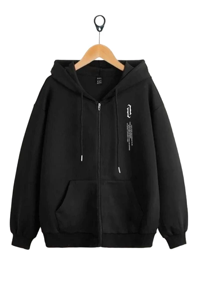 Unisex Dikey Baskılı Ince Mevsimlik Kapşonlu Oversize Hırka ürün görseli 1
