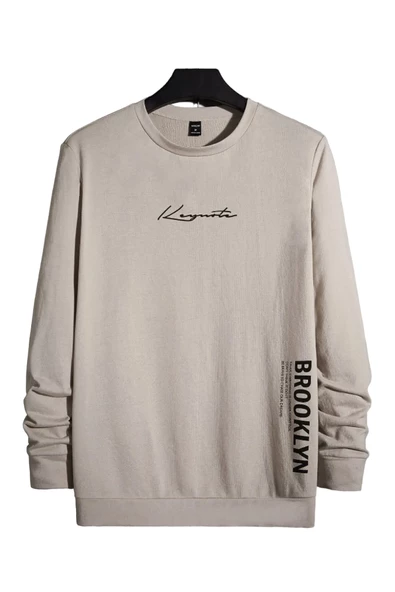 Erkek Bej Keymate Brooklyn Bisiklet Yaka Sweatshirt ürün görseli 1