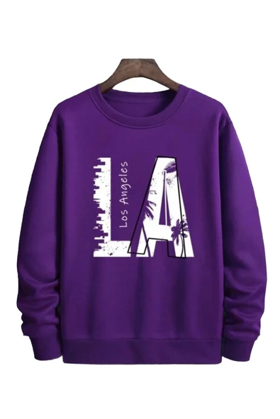 Erkek La Baskı Bisiklet Yaka Sweatshirt - Resim 2