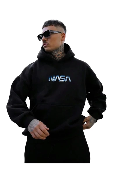 Erkek Nasa Baskılı Kapüşonlu Sweatshirt ürün görseli 1